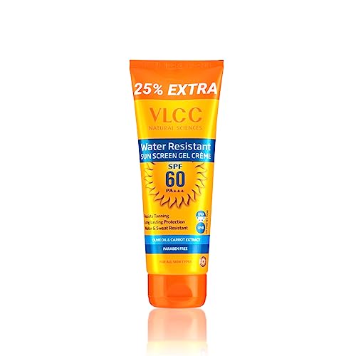 VLCC Water Resistant SPF 60 PA+++ Sunscreen Gel Crème - 100g + 25g Extra | With Niacinamide, Ceramides & Vitamin E | Protects from UVA, UVB Rays, Sun Damage, Skin Darkening and Premature Ageing