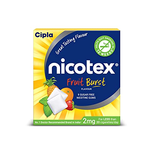 Cipla Nicotex Nicotine Sugar Free Gums 2mg | Helps to Quit Smoking | WHO - approved Therapy | 9 Gums each pack | Pack of 4 (Fruit Burst)