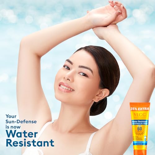 VLCC Water Resistant SPF 60 PA+++ Sunscreen Gel Crème - 100g + 25g Extra | With Niacinamide, Ceramides & Vitamin E | Protects from UVA, UVB Rays, Sun Damage, Skin Darkening and Premature Ageing