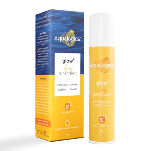 Aqualogica Glow+ Dewy Lightweight & Hydrating All Skin Type Sunscreen With Spf 50+ & Pa++++ For Uva/B & Blue Light Protection & No White Cast - 80G Pack Of 2