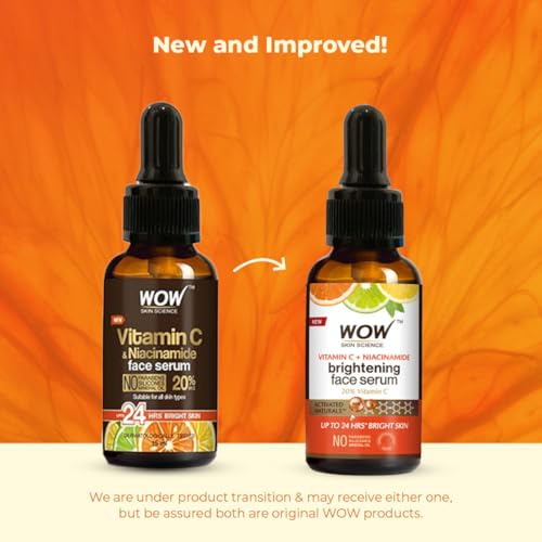 WOW Skin Science Brightening 20% Vitamin C Face Serum | Boost Collagen and Elastin for Anti aging, Skin Repair | For Dark Circles, Fine Lines | Glowing Skin | Hydrates | 30 ml