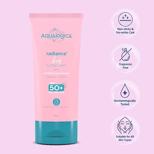 Aqualogica Dewy Sunscreen SPF 50 With Watermelon For All Skin & Niacinamide 50.0 Gm Bottle, 1 Count