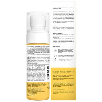 WOW Skin Science Sunscreen Gel For All Skin Types | SPF 55 PA++++ | With Glutathione & Aloe Vera Extract | Lightweight | Quick Absorbing | No White Cast | UVA & UVB Protection | 10 ml