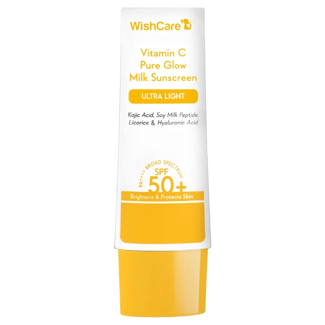 WishCare Vitamin C Pure Glow Milk Sunscreen SPF 50 PA++++ - Ultra Light Weight, Oil Free with Broad Spectrum Protection & No White Cast - 50g