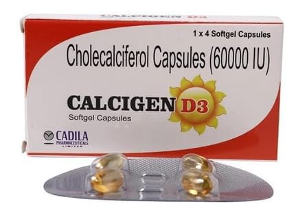 CALCIGEN D3 (Vitamin D3 - Cholecalciferol) 60000 IU - Pack of 10 * 4 Capsules, Once A Week (4)