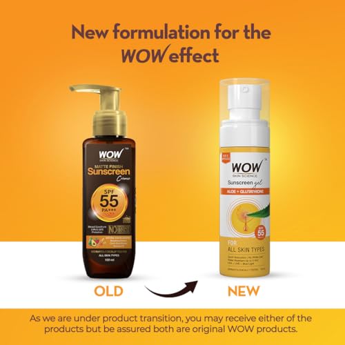 WOW Skin Science Sunscreen Gel For All Skin Types | SPF 55 PA++++ | With Glutathione & Aloe Vera Extract | Lightweight | Quick Absorbing | No White Cast | UVA & UVB Protection | 10 ml