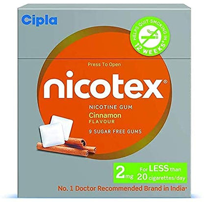 Cipla Nicotex Nicotine Sugar Free Ultra Mint Gums 2mg | Helps to Quit Smoking | WHO - Approved Therapy | 9 Gums each pack | Pack of 10