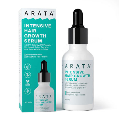 Arata Intensive Hair Growth Serum With 3% Redensyl, 3% Procapil, Onion, Turmeric, Rice Water | Stimulates Hair Growth, Increases Hair | Serum For Men & Women | Pack Of 2 (30Ml/ 30 Grams)