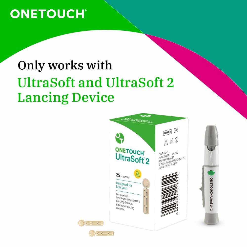 OneTouch UltraSoft 2 Lancets | Pack of 25 Lancets | Designed for Less Pain | Global Iconic Brand | For use with OneTouch UltraSoft & UltraSoft 2 Lancing Device