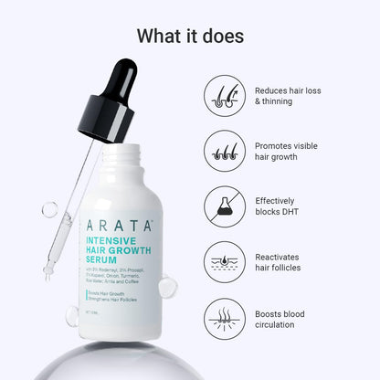 Arata Intensive Hair Growth Serum With 3% Redensyl, 3% Procapil, Onion, Turmeric, Rice Water | Stimulates Hair Growth, Increases Hair | Serum For Men & Women | Pack Of 2 (30Ml/ 30 Grams)