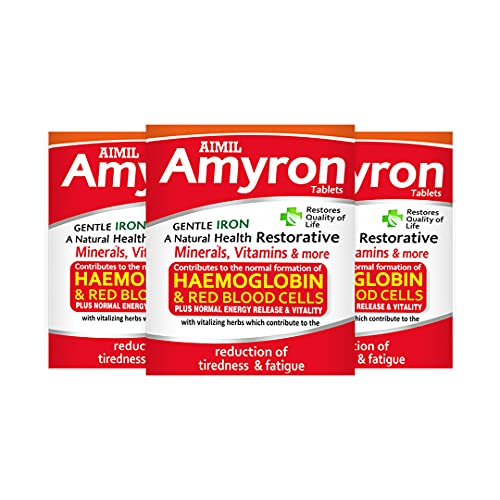 AIMIL Amyron Tablet - 30 Tablets (Pack of 3) | Enriched with Vitamin Rich Herbs & Minerals for Men & Women of All Ages | Reduces Tiredness & Fatigue | Improves Haemoglobin Level