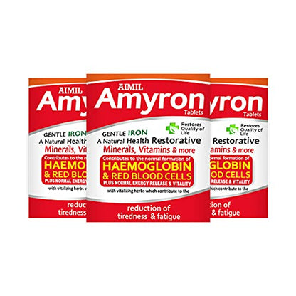 AIMIL Amyron Tablet - 30 Tablets (Pack of 3) | Enriched with Vitamin Rich Herbs & Minerals for Men & Women of All Ages | Reduces Tiredness & Fatigue | Improves Haemoglobin Level