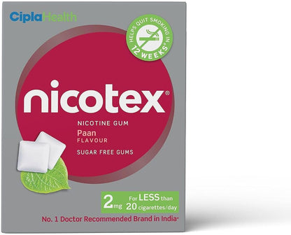 Cipla Nicotex Nicotine Sugar Free Ultra Mint Gums 2mg | Helps to Quit Smoking | WHO - Approved Therapy | 9 Gums each pack | Pack of 10