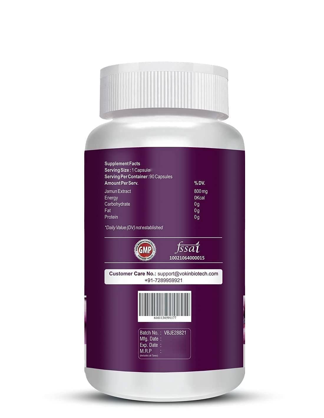 Vokin Biotech Jamun Seed Extract 90 Capsules Good for Heart & Liver, Promotes Healthy Digestion, Lower Blood Sugar, Helps in Detoxification For Men & Women