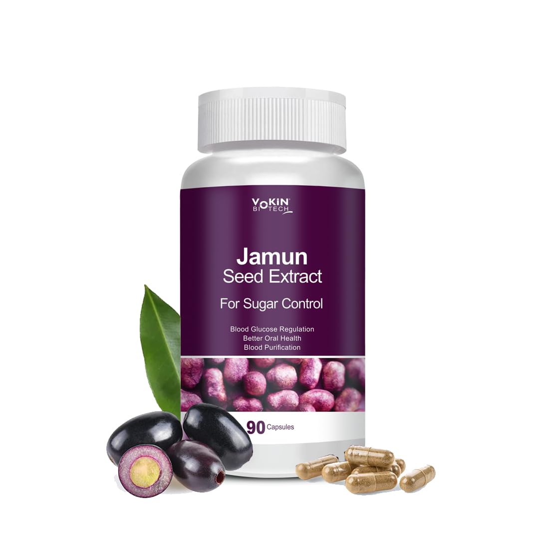 Vokin Biotech Jamun Seed Extract 90 Capsules Good for Heart & Liver, Promotes Healthy Digestion, Lower Blood Sugar, Helps in Detoxification For Men & Women