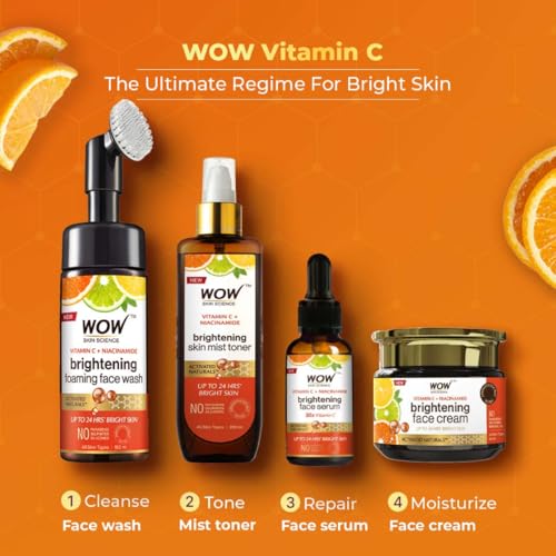 WOW Skin Science Brightening 20% Vitamin C Face Serum | Boost Collagen and Elastin for Anti aging, Skin Repair | For Dark Circles, Fine Lines | Glowing Skin | Hydrates | 30 ml