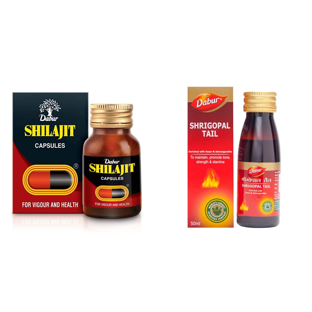 Dabur Shilajit Ayurvedic Capsules - 30 capsules | Pure Shilajit With Antifatigue , Anti Inflammatory Benefits | For Vigour & Strength | Immunity Booster | Ayurvedic Health Tonic