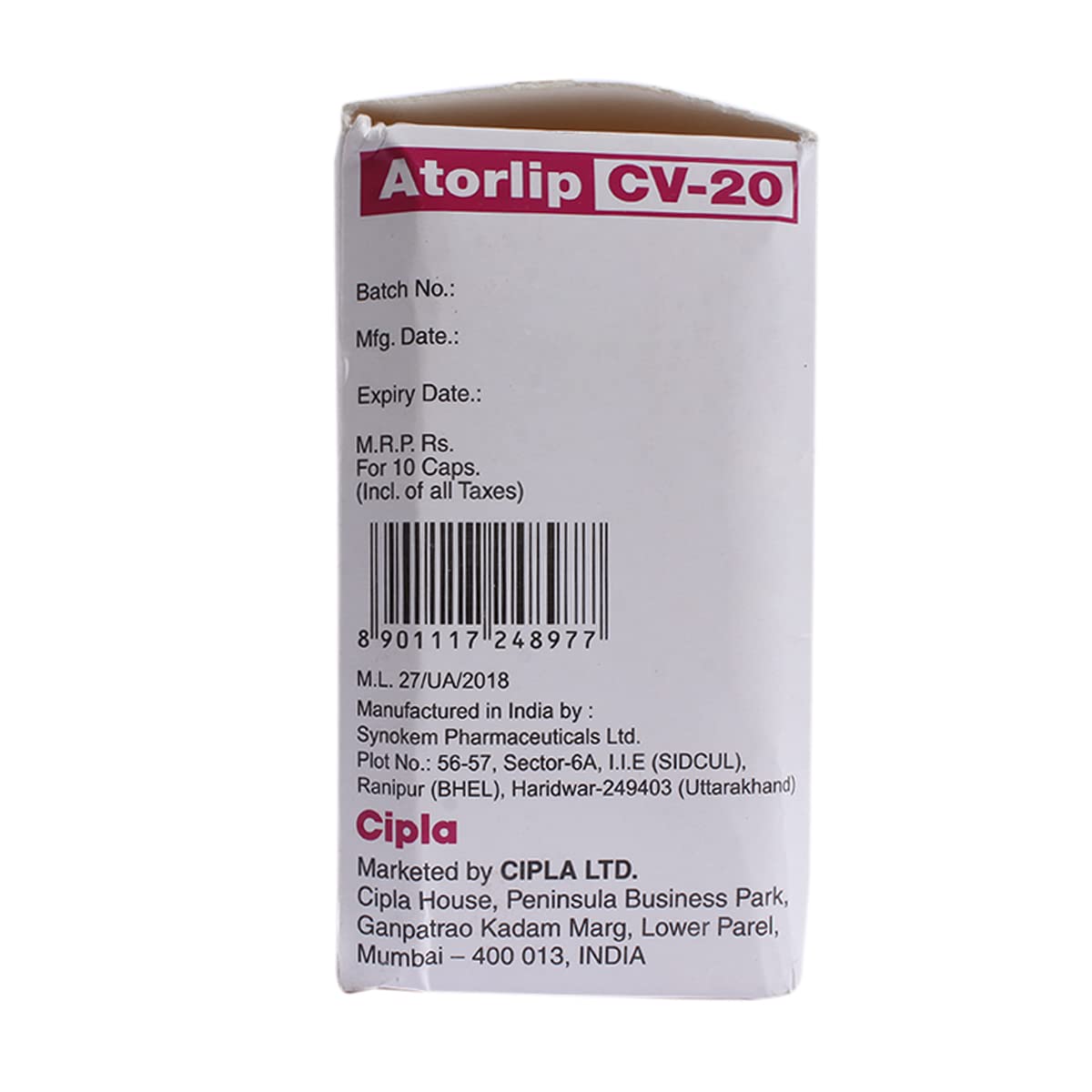 Atorlip Cv-20mg - Strip of 10 Capsules