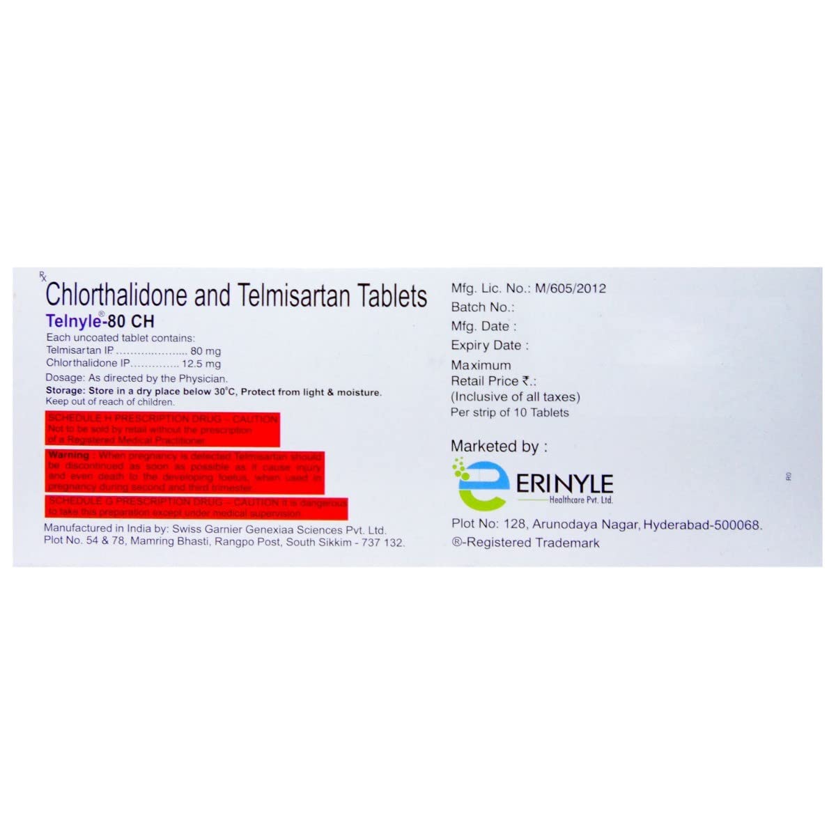 Telnyle Ch 80/12.5MG - Strip of 10 Tablets