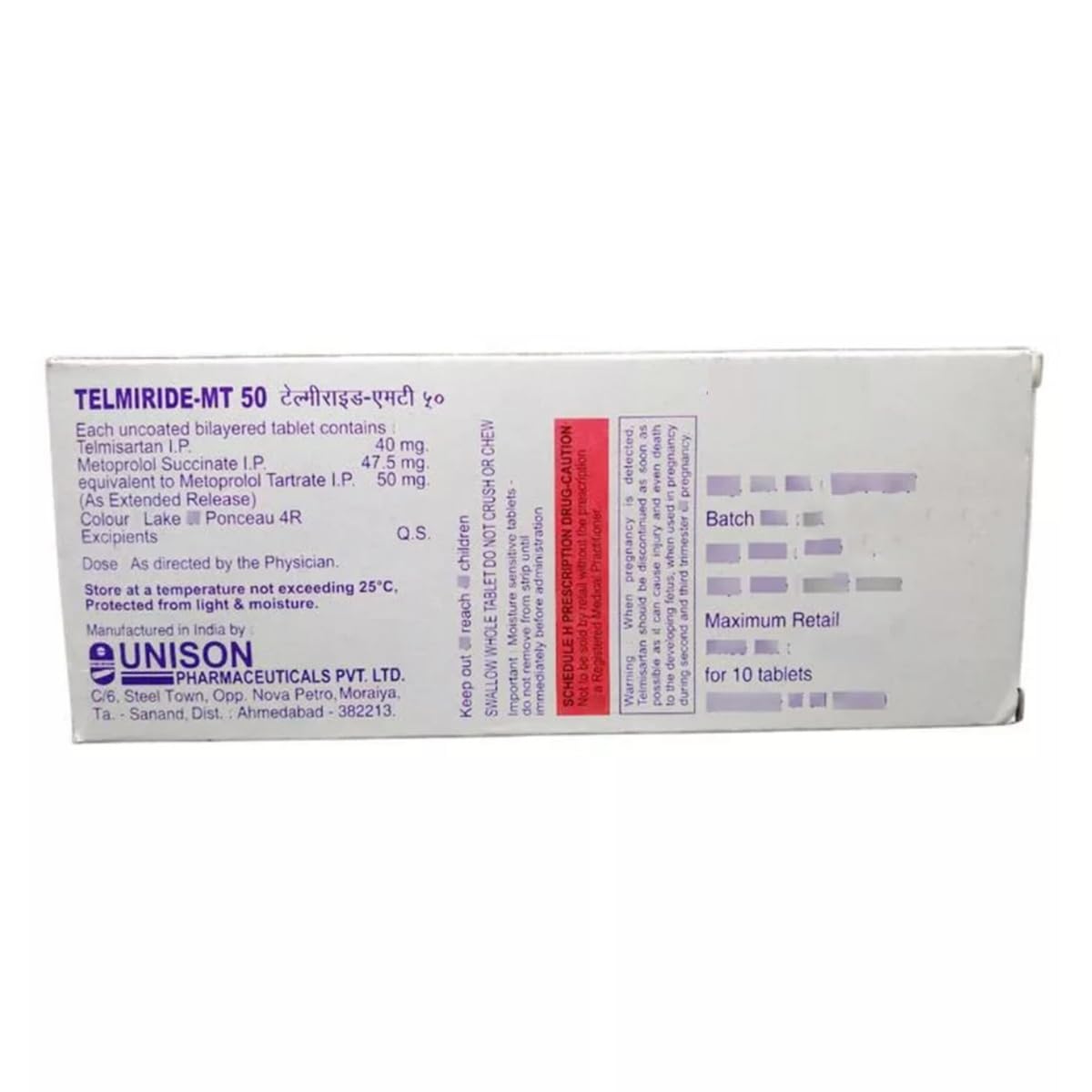 Telmiride-MT 50 - Strip of 10 Tablets