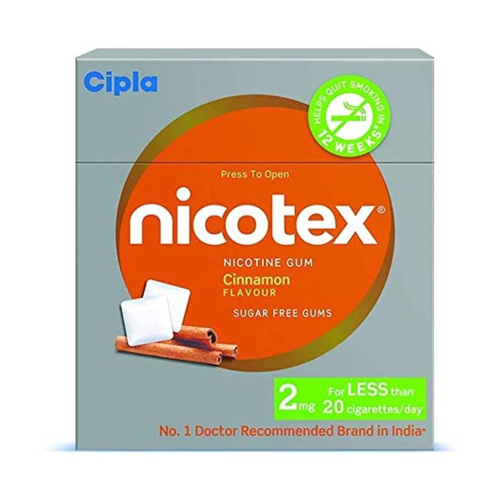 Cipla Nicotex Nicotine Sugar Free Ultra Mint Gums 2mg | Helps to Quit Smoking | WHO - Approved Therapy | 9 Gums each pack | Pack of 10