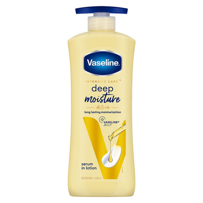 Vaseline Intensive Care, Deep Moisture Nourishing Body Lotion, 600ml, for Radiant, Glowing Skin, with Glycerin, Non-Sticky, Fast Absorbing, Daily Moisturizer for Dry, Rough Skin, For Men & Women