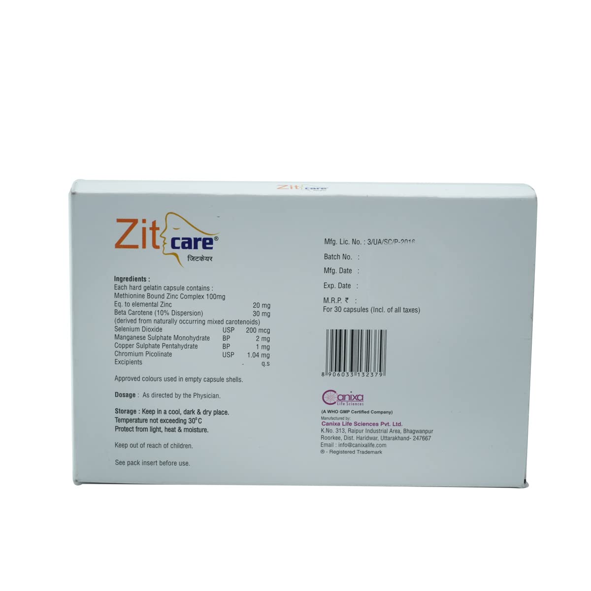 Zitcare - Strip of 30 Capsules