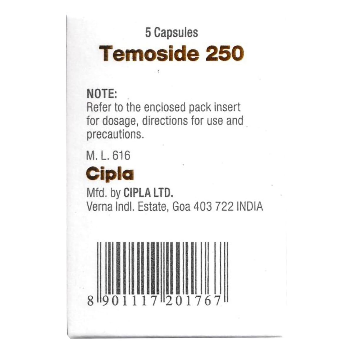 Temoside 250 - Strip of 5 Capsules