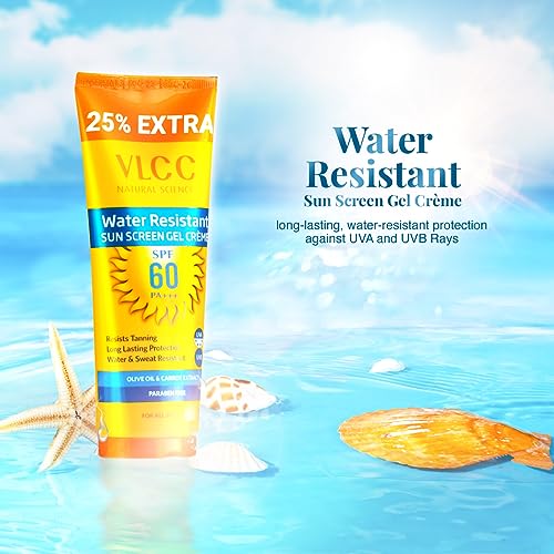 VLCC Water Resistant SPF 60 PA+++ Sunscreen Gel Crème - 100g + 25g Extra | With Niacinamide, Ceramides & Vitamin E | Protects from UVA, UVB Rays, Sun Damage, Skin Darkening and Premature Ageing