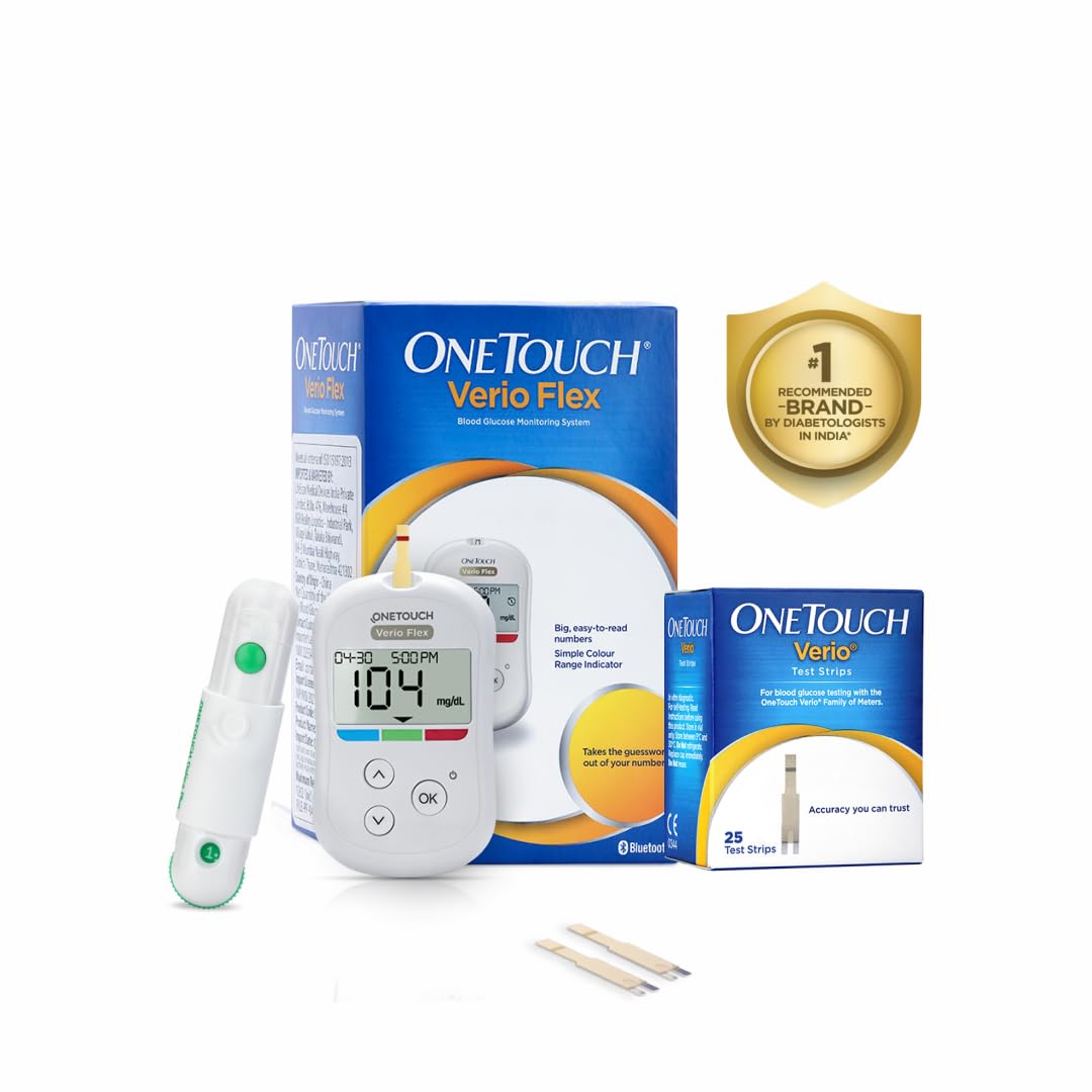 OneTouch Verio Flex Blood Glucose Monitor Value-Pack (Free:10 strips + 10 lancets + 1 Lancing device) + 25 strips pack | Bluetooth Connected Device for Managing Diabetes