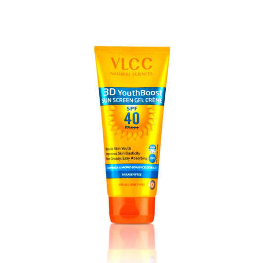 VLCC 3D Youth Boost SPF 40 +++ Sunscreen Gel Crème - 100g | UVA & UVB Protection | Broad Spectrum Sunscreen for Skin Elasticity, Firmness & Reduced Skin Pigmentation.