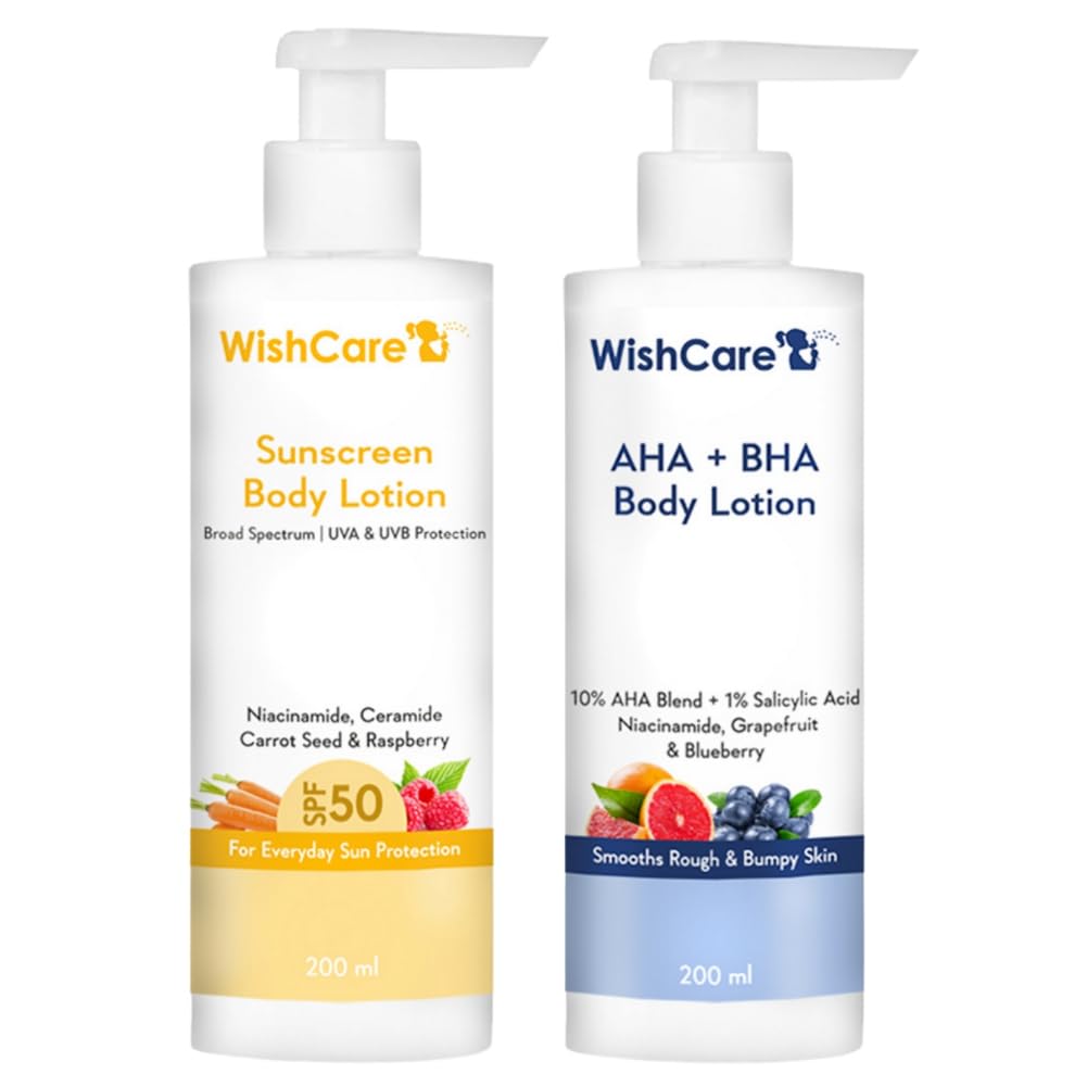 WishCare SPF50 Sunscreen Body Lotion - Broad Spectrum - UVA & UVB Protection with No White Cast - With Carrot Seed & Raspberry - For Men & Women - 200 Ml