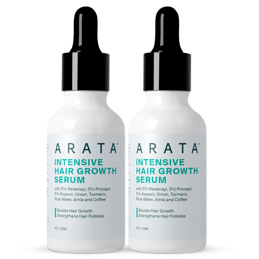 Arata Intensive Hair Growth Serum With 3% Redensyl, 3% Procapil, Onion, Turmeric, Rice Water | Stimulates Hair Growth, Increases Hair | Serum For Men & Women | Pack Of 2 (30Ml/ 30 Grams)