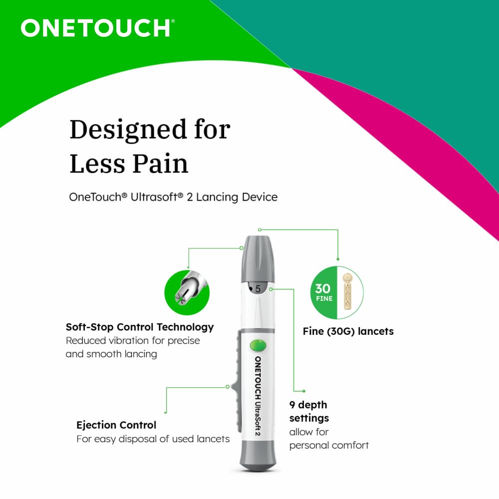 OneTouch UltraSoft 2 Lancets | Pack of 25 Lancets | Designed for Less Pain | Global Iconic Brand | For use with OneTouch UltraSoft & UltraSoft 2 Lancing Device