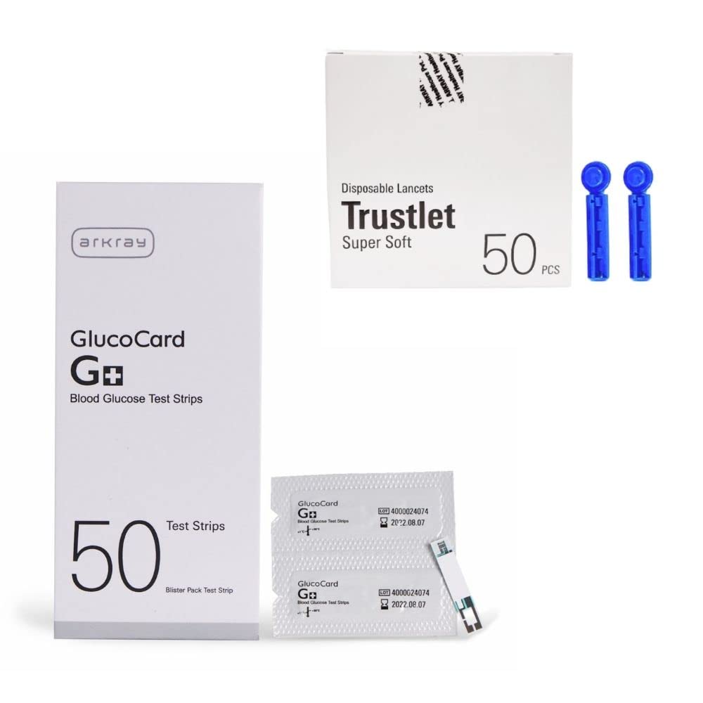 Arkray Glucocard G+ 50 Blood Glucose Test Strips with 50 Lancet Combo | Individually Packed