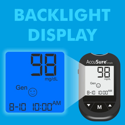 AccuSure Instant Digital Simple Glucometer Kit |with 25 Strips,10 Lancet,1 Lancing device for Accurate Blood Glucose Sugar Testing Machine