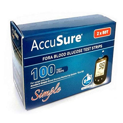 AccuSure Simple Blood Monitoring System , 100 Test Strips with Ambi Tech 100 Round Lancets