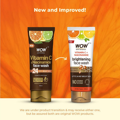 WOW Skin Science Brightening Vitamin C & Niacinamide Face Wash | For Brighter Glow | Paraben & Sulphates Free | Face Wash for Women & Men | 100 ml