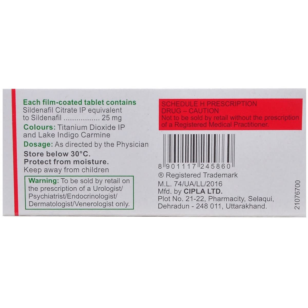 Suhagra 25MG - Strip of 4 Tablets