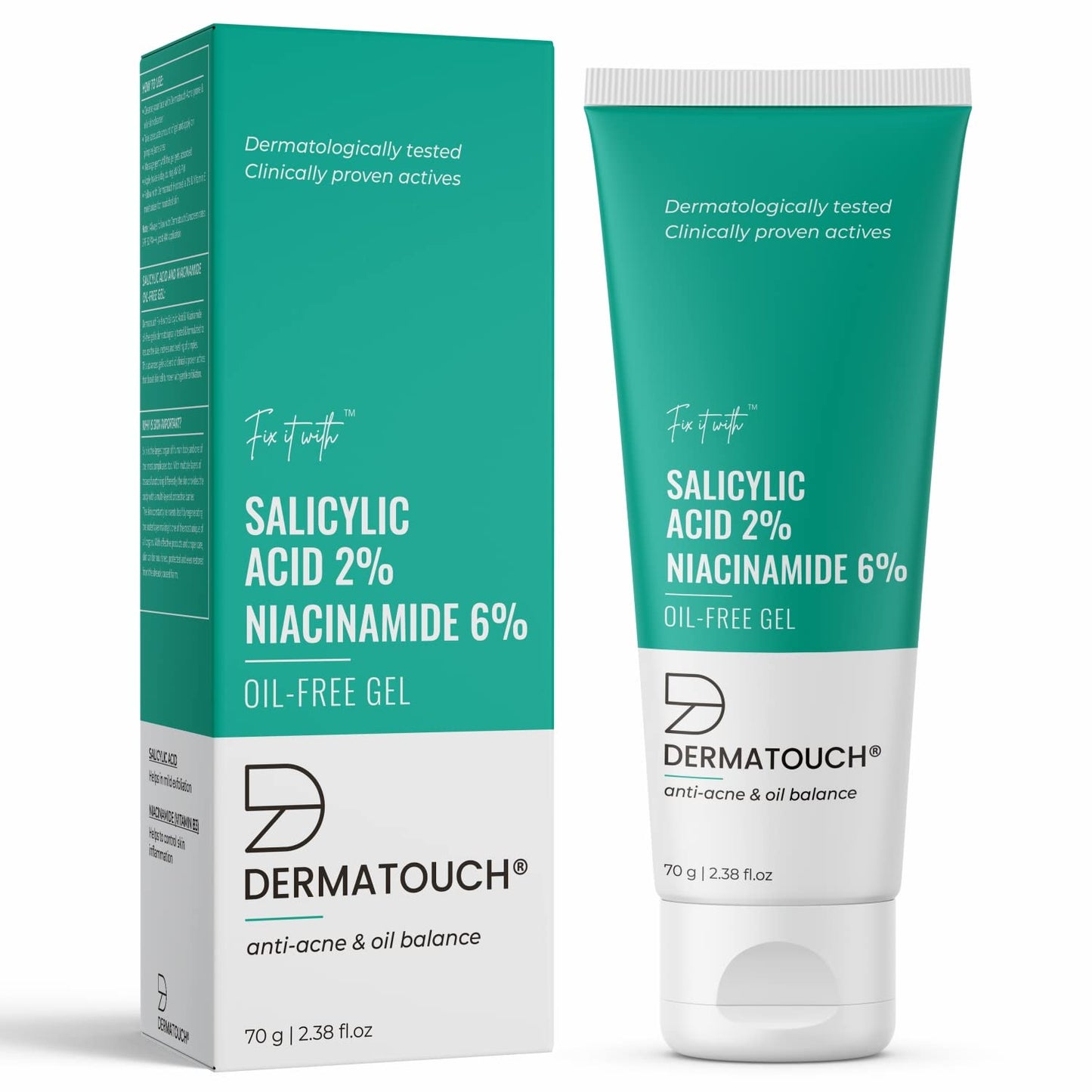 Dermatouch Salicylic Acid 2% Niacinamide 6% Anti-Acne Oil-Free Gel For Active Acne, Oil Balancing, Pore Tightening - 30G