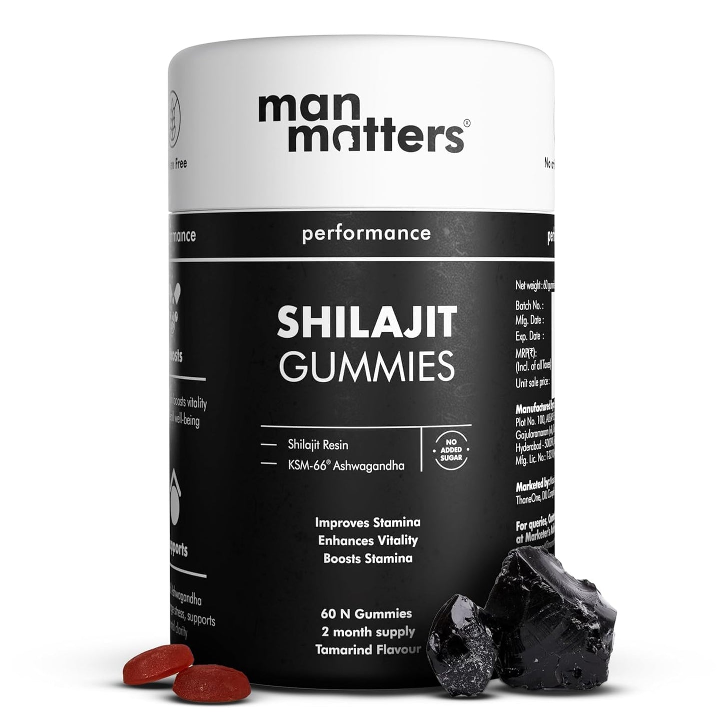 Man Matters Pure Himalayan Shilajit Gummies with KSM 66 Ashwagandha | Boosts Stamina, Strength & Improves Energy Levels | No Added Sugar | Pack of 60