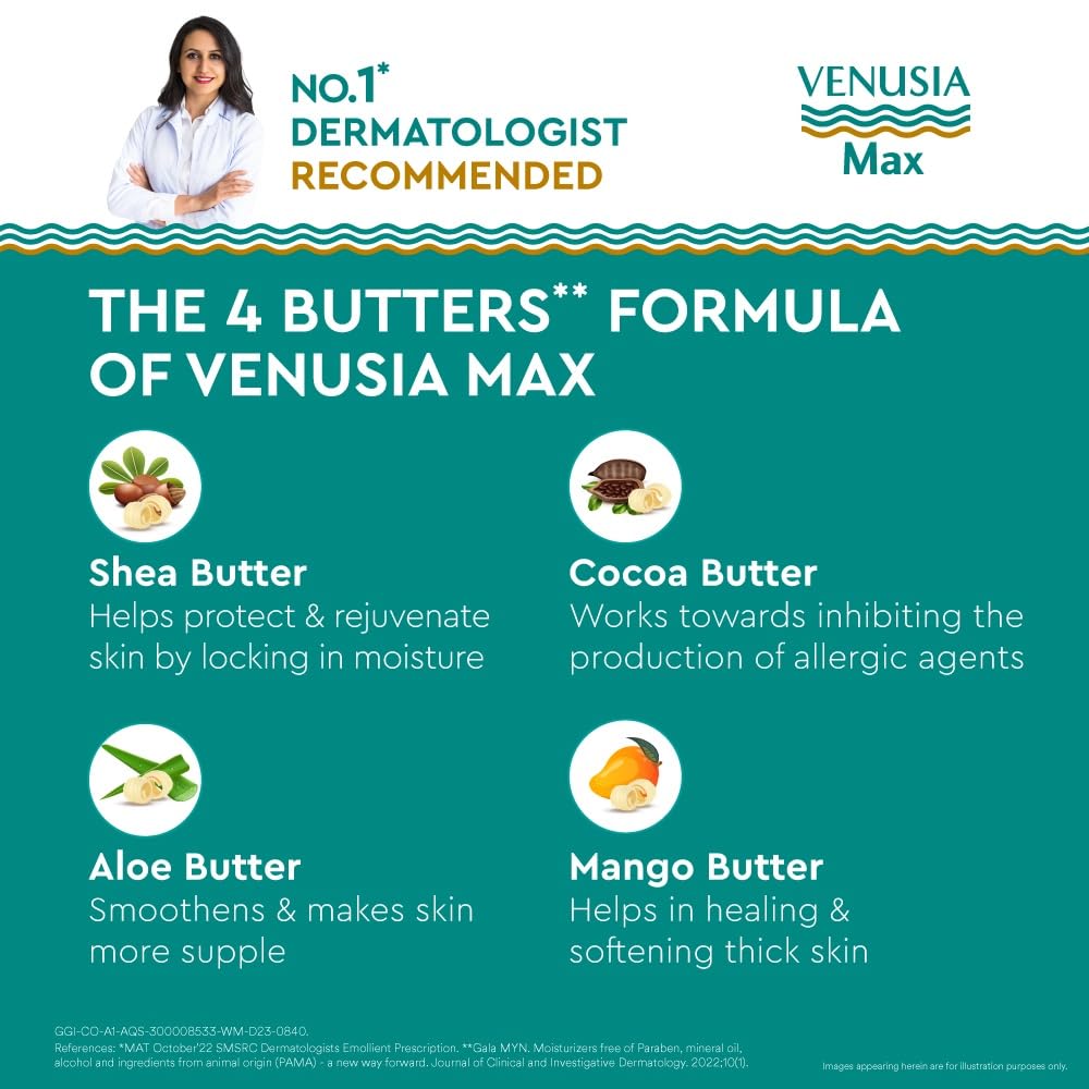 Dr. Reddy’s Venusia Max For Dry Skin With Shea Butter & Cocoa Butter - Pack of 2x150g Intensive Moisturizing Cream