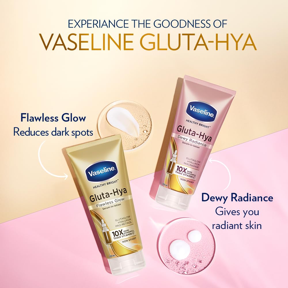 Vaseline Gluta-Hya Flawless Glow Lotion | For Face & Body |Bright & Eventone Skin | Glutathione & Pro-Retinol Infused Moisturizer 200ml