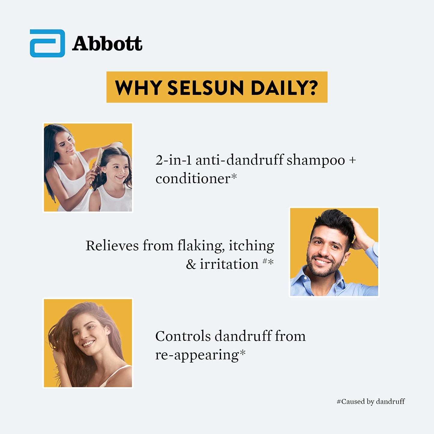 Selsun Daily Anti Dandruff Shampoo, Clears away dandruff flakes, Relieves from dandruff related itching, Conditions hair (120ml)