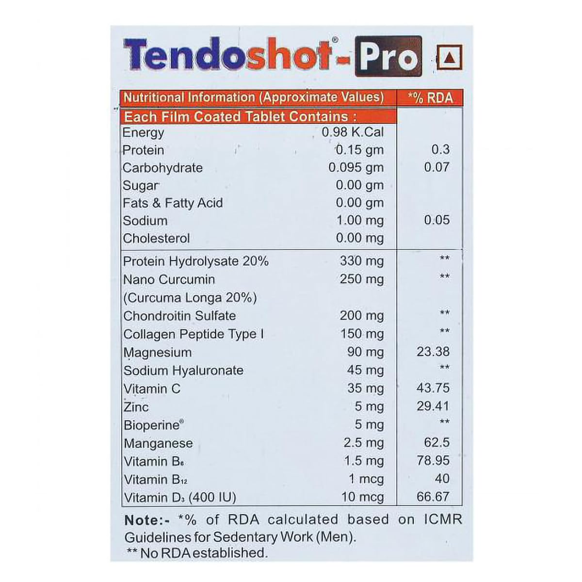 Tendoshot-Pro -Strip of 15 Tablets