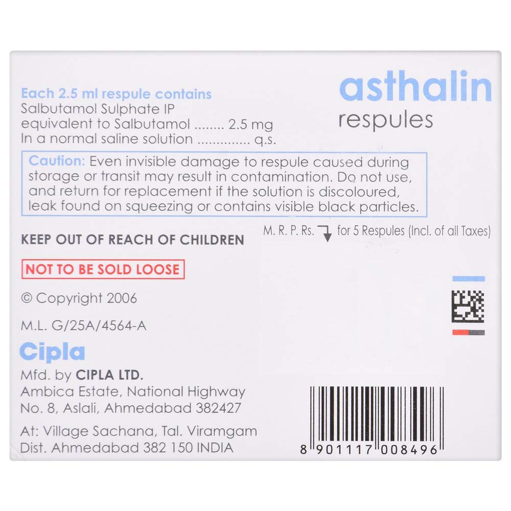 Asthalin - Pack of 5x2.5 ml of Respules