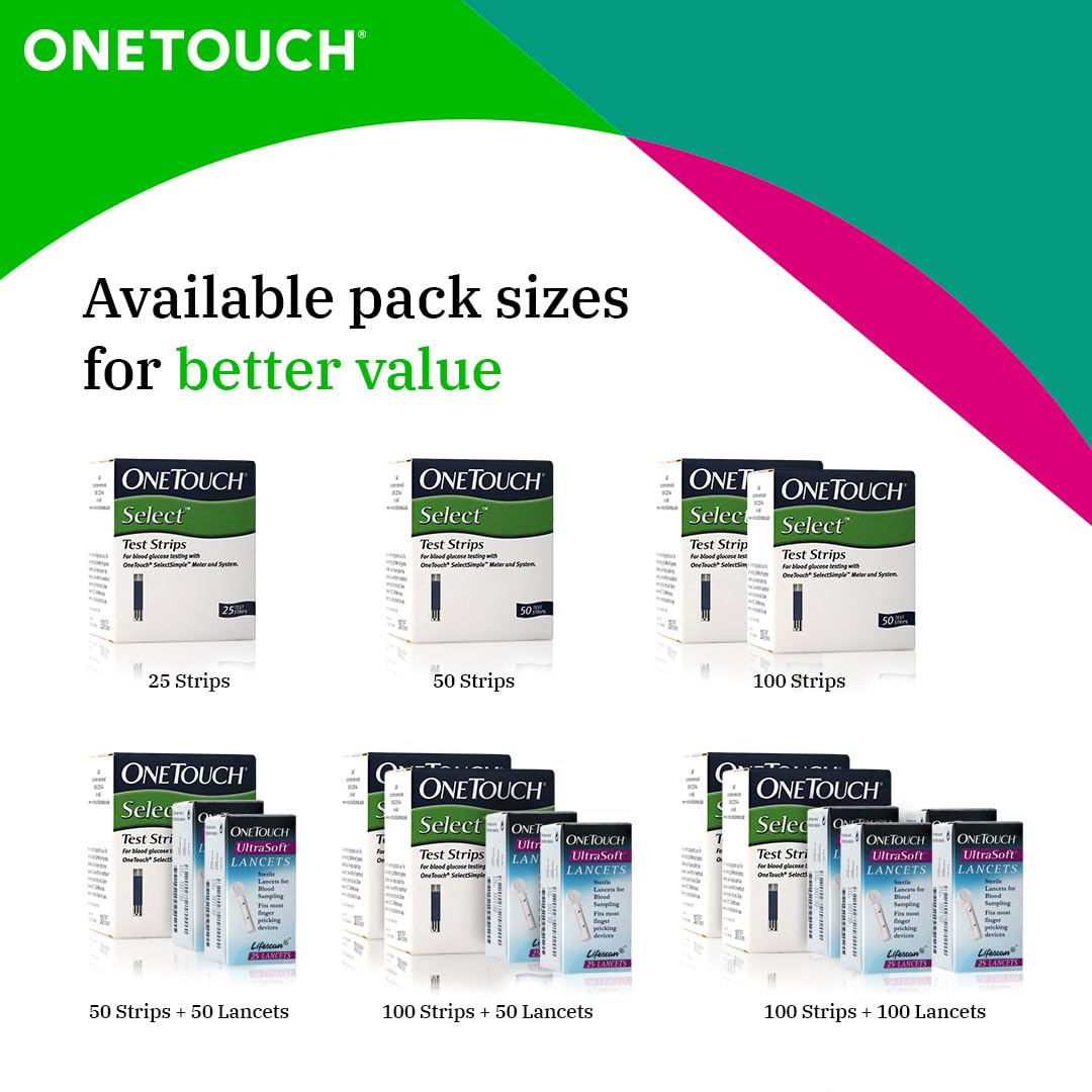 OneTouch Select Test Strips | Pack of 25 Strips | Blood Sugar Test Machine Testing Strips | Global Iconic Brand | For use with OneTouch Select Simple Glucometer