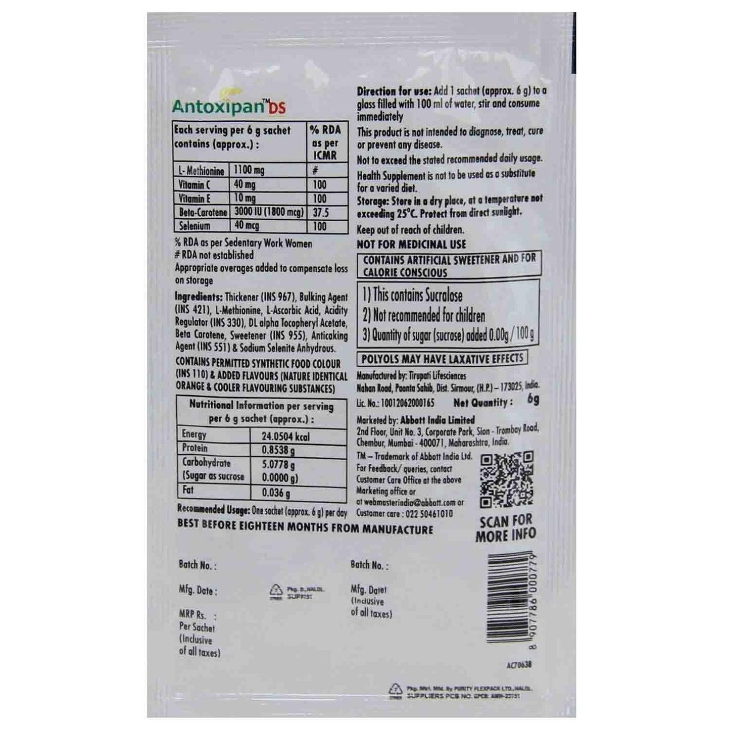 Antoxipan DS Orange & Cooler Sachet - Pack of 6 gm Powder