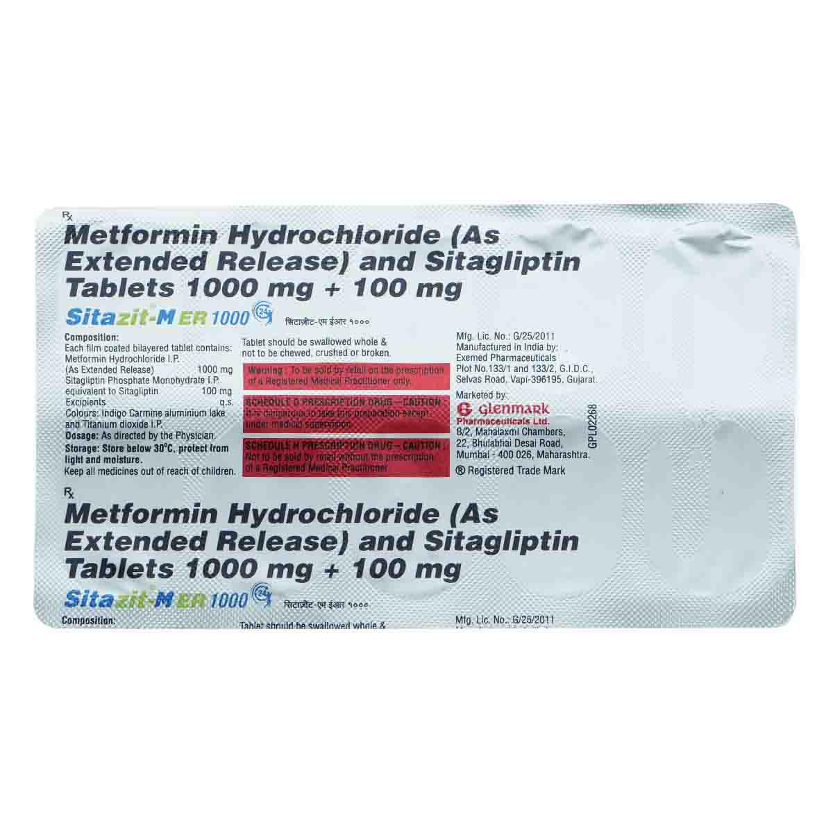 Sitazit M ER 1000 - Strip of 10 Tablets