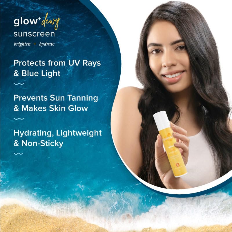 Aqualogica Glow+ Dewy Lightweight & Hydrating All Skin Type Sunscreen With Spf 50+ & Pa++++ For Uva/B & Blue Light Protection & No White Cast - 80G Pack Of 2